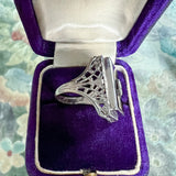 Vintage Diamond & Onyx Filigree Ring sold by Doyle and Doyle an antique and vintage jewelry boutique