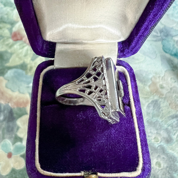 Vintage Diamond & Onyx Filigree Ring sold by Doyle and Doyle an antique and vintage jewelry boutique