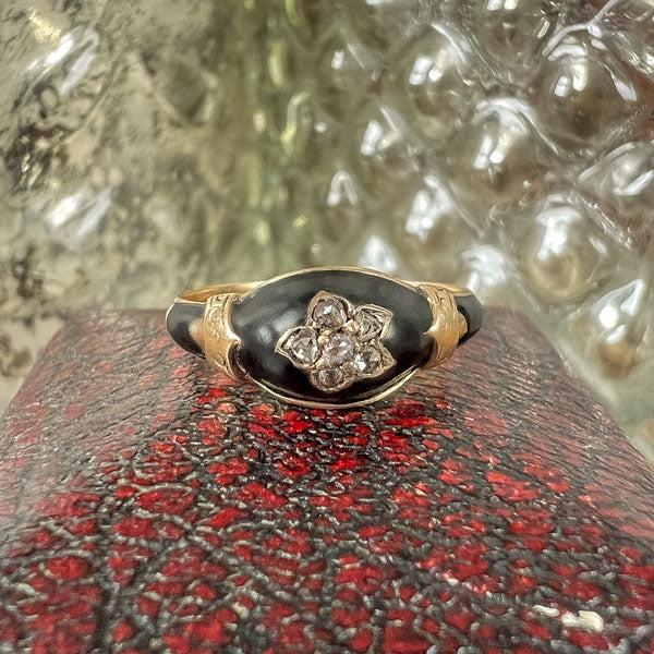 Antique Rose Cut Diamond Enamel Ring sold by Doyle and Doyle an antique and vintage jewelry boutique