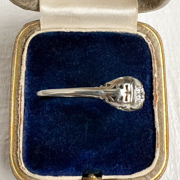 Vintage Filigree Diamond Three Stone Engagement Ring, TRB 0.15ct sold by Doyle and Doyle an antique and vintage jewelry boutique