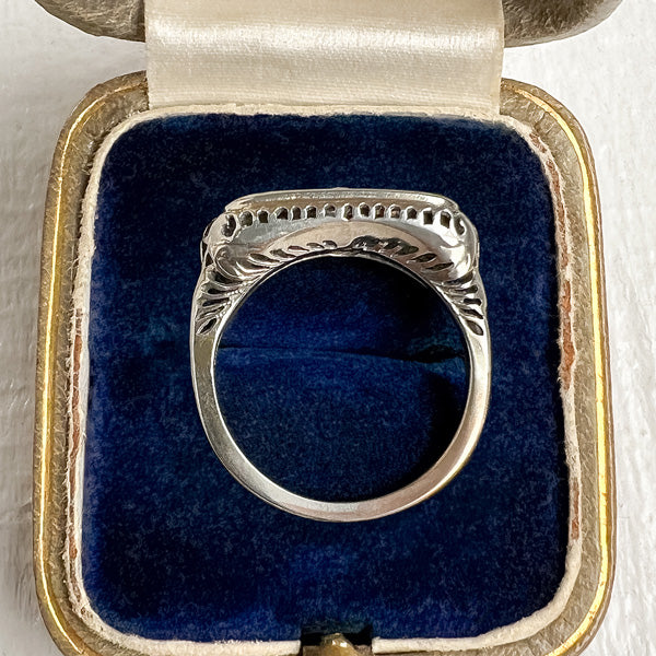 Vintage Filigree Diamond Three Stone Engagement Ring, TRB 0.15ct sold by Doyle and Doyle an antique and vintage jewelry boutique