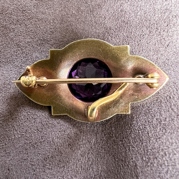 Art Nouveau Amethyst, Pearl Enamel Pinsold by Doyle and Doyle an antique and vintage jewelry boutique