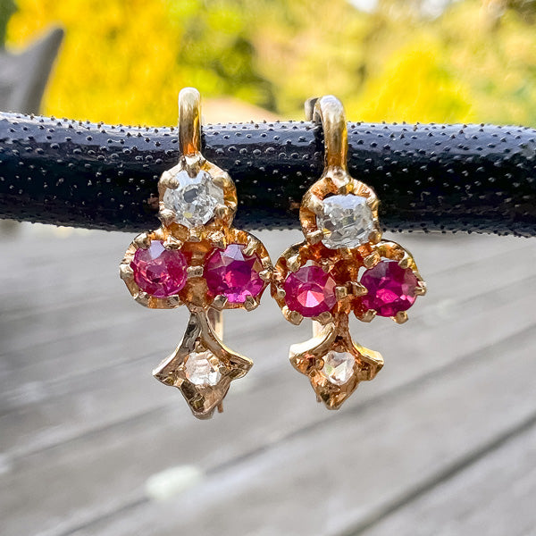 Antique Ruby & Diamond Club Earrings sold by Doyle and Doyle an antique and vintage jewelry boutique