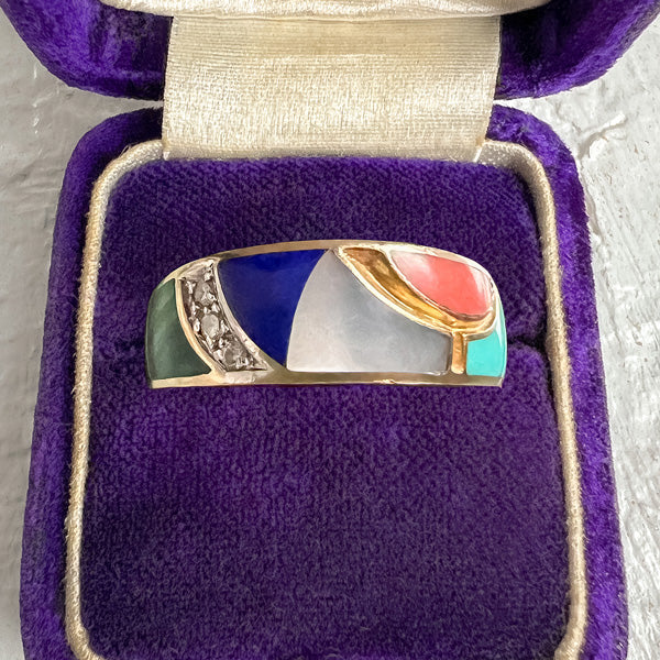 Vintage Multi Stone Inlay Ring sold by Doyle and Doyle an antique and vintage jewelry boutique