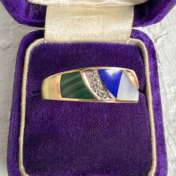 Vintage Multi Stone Inlay Ring sold by Doyle and Doyle an antique and vintage jewelry boutique