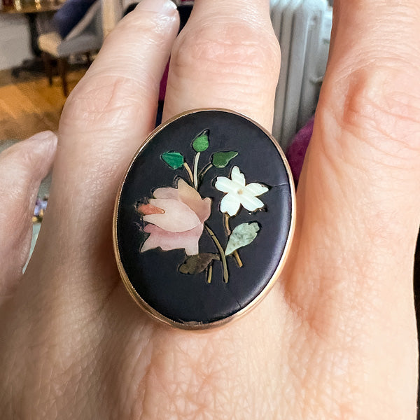 Vintage Pietra Dura Ring sold by Doyle and Doyle an antique and vintage jewelry boutique