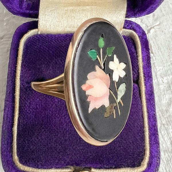 Vintage Pietra Dura Ring sold by Doyle and Doyle an antique and vintage jewelry boutique