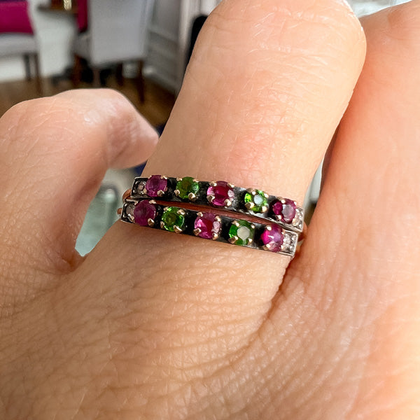 Antique French Ruby, Demantoid & Diamond Band Ring sold by Doyle and Doyle an antique and vintage jewelry boutique