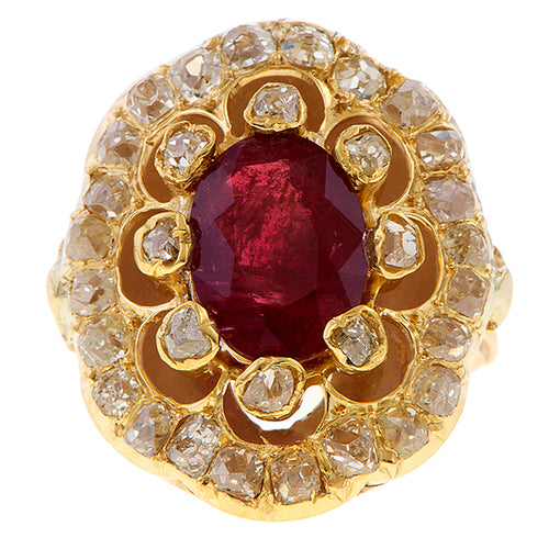 Antique French Ruby & Diamond Ring sold by Doyle and Doyle an antique and vintage jewelry boutique