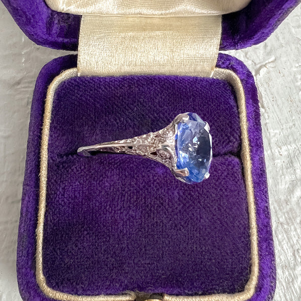 Vintage Oval Sapphire Filigree Ring sold by Doyle and Doyle an antique and vintage jewelry boutique