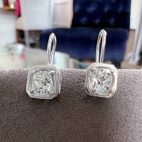 Estate Old Mine Cut Diamond Drop Earrings sold by Doyle and Doyle an antique and vintage jewelry boutique
