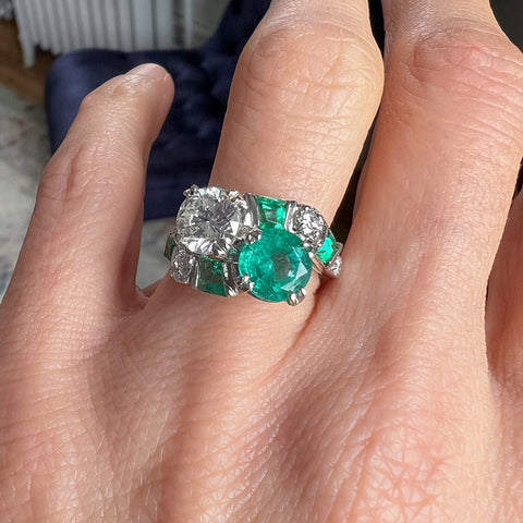 Vintage Emerald & Diamond Bypass Ringsold by Doyle and Doyle an antique and vintage jewelry boutique