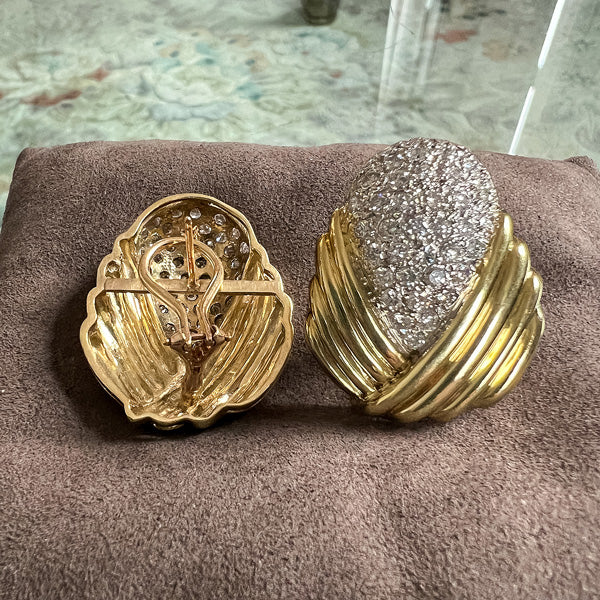 Vintage Pave Diamond Clip Earrings sold by Doyle and Doyle an antique and vintage jewelry boutique