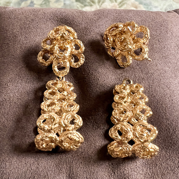 Vintage Day/ Night Gold Drop Earrings sold by Doyle and Doyle an antique and vintage jewelry boutique