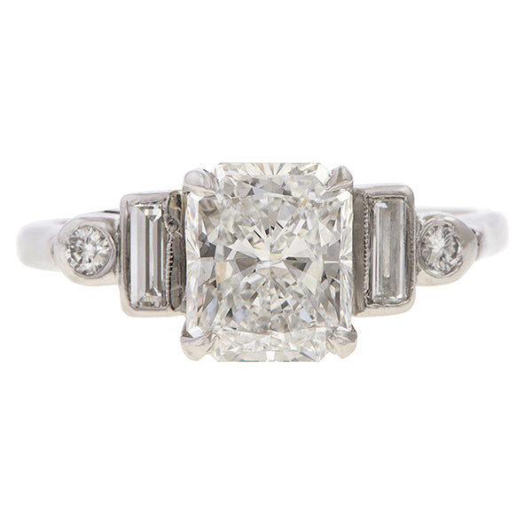 Vintage Radiant Cut Engagement Baguette & Round Ring, 2.16ct. sold by Doyle and Doyle an antique and vintage jewelry boutique