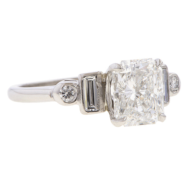 Vintage Radiant Cut Engagement Baguette & Round Ring, 2.16ct. sold by Doyle and Doyle an antique and vintage jewelry boutique