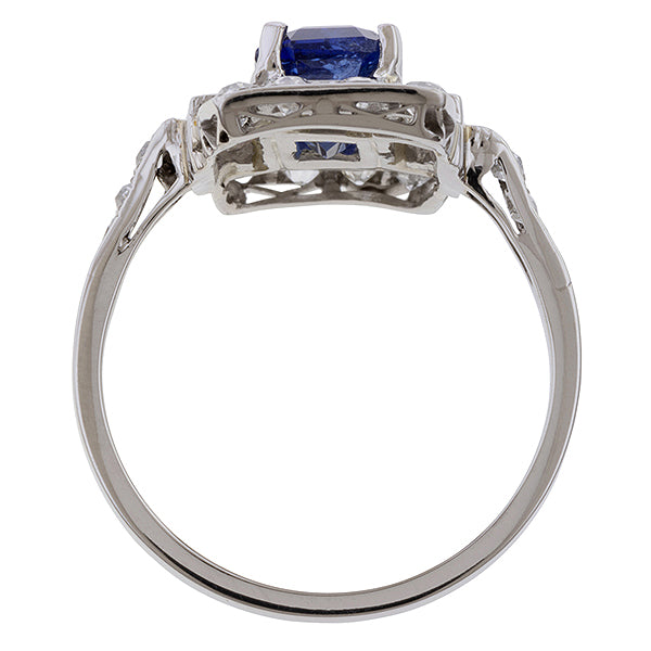 Art Deco Sapphire & Diamond Dinner Ring sold by Doyle and Doyle an antique and vintage jewelry boutique