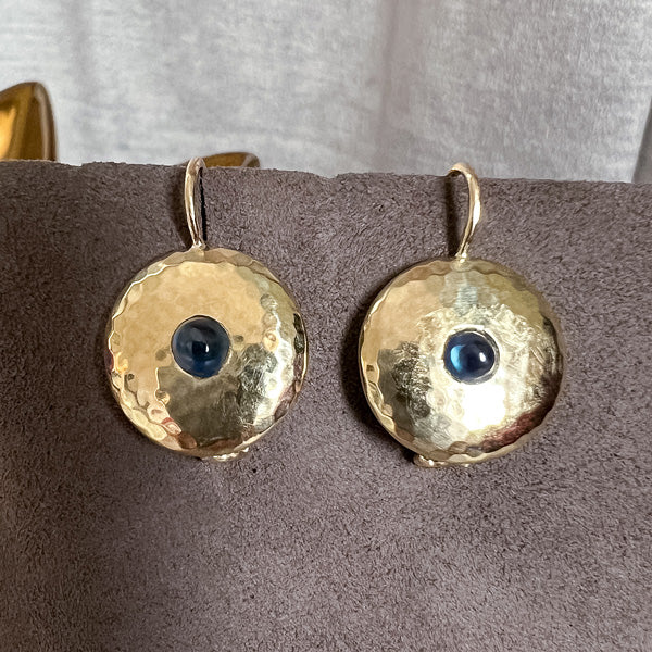 Antique Sapphire Cabochon Hammered Earrings sold by Doyle and Doyle an antique and vintage jewelry boutique