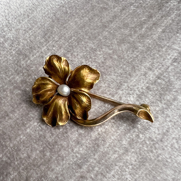 Vintage Pearl Flower Pin sold by Doyle and Doyle an antique and vintage jewelry boutique