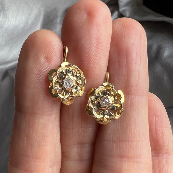 Vintage Diamond Flower Earrings sold by Doyle and Doyle an antique and vintage jewelry boutique