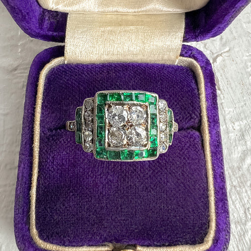 Vintage Diamond & Emerald Ring sold by Doyle and Doyle an antique and vintage jewelry boutique