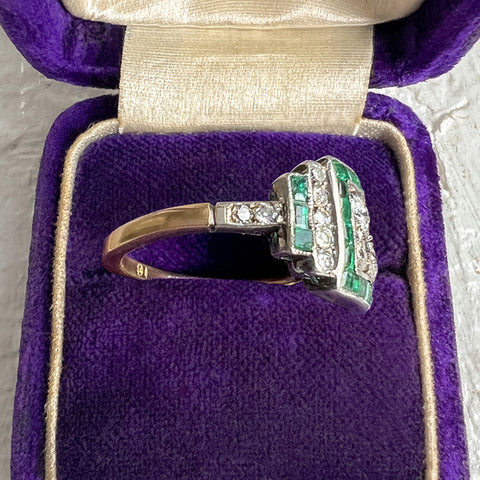Vintage Diamond & Emerald Ring sold by Doyle and Doyle an antique and vintage jewelry boutique