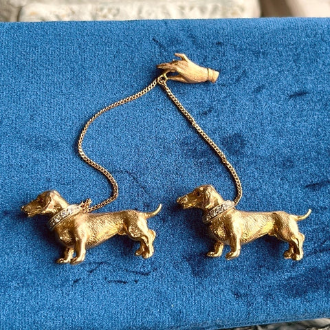 Vintage Gold Dachshunds on Leashes with Hand Pins, from Doyle & Doyle vintage and antique jewelry