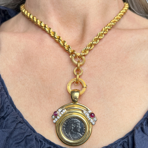 Vintage Coin Necklace sold by Doyle and Doyle an antique and vintage jewelry boutique