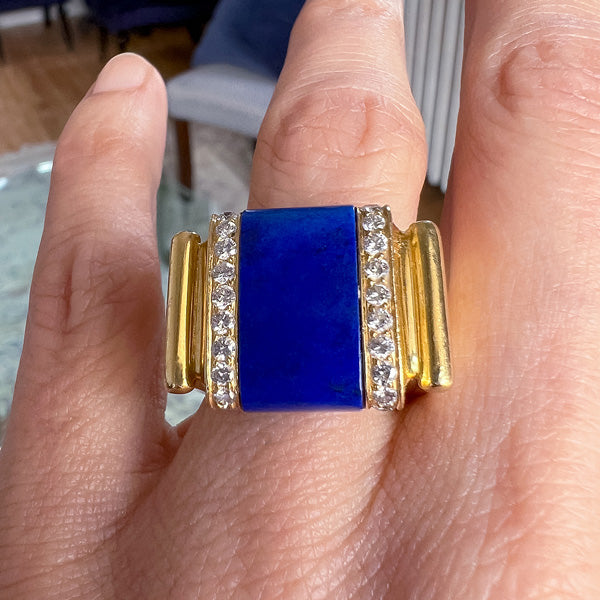 Vintage Lapis & Diamond Ring sold by Doyle and Doyle an antique and vintage jewelry boutique