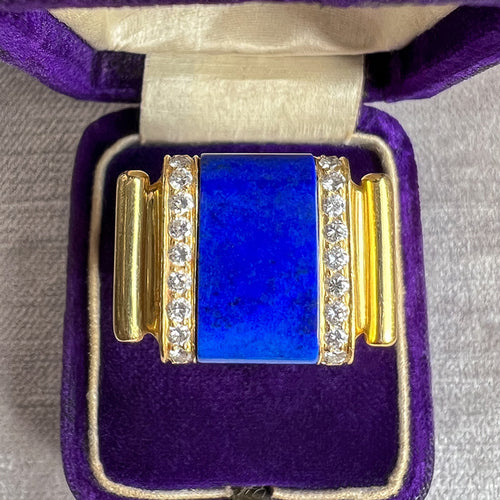 Vintage Lapis & Diamond Ring sold by Doyle and Doyle an antique and vintage jewelry boutique