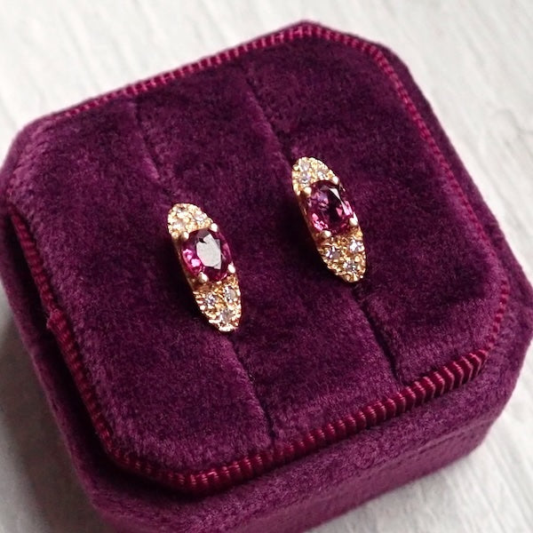 Vintage Garnet & Diamond Earrings sold by Doyle and Doyle an antique and vintage jewelry boutique