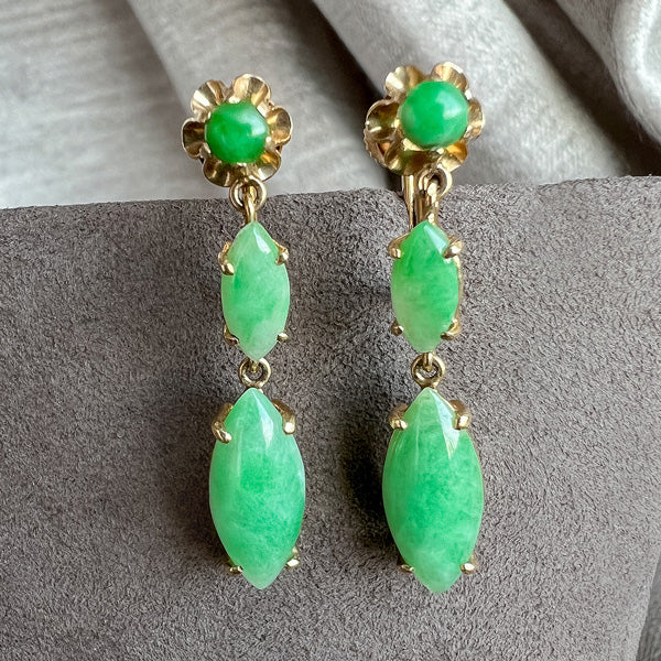 Vintage Jade Drop Earrings sold by Doyle and Doyle an antique and vintage jewelry boutique