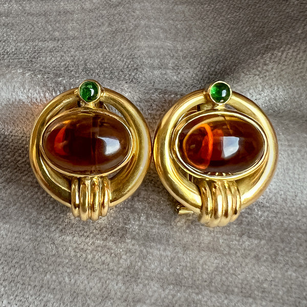 Vintage Citrine & Green Tourmaline Earrings sold by Doyle and Doyle an antique and vintage jewelry boutique