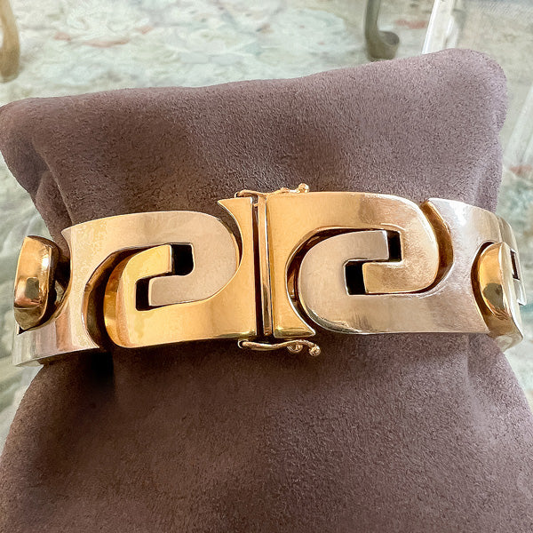 Retro Two Toned Geometric Link Bracelet sold by Doyle and Doyle an antique and vintage jewelry boutique