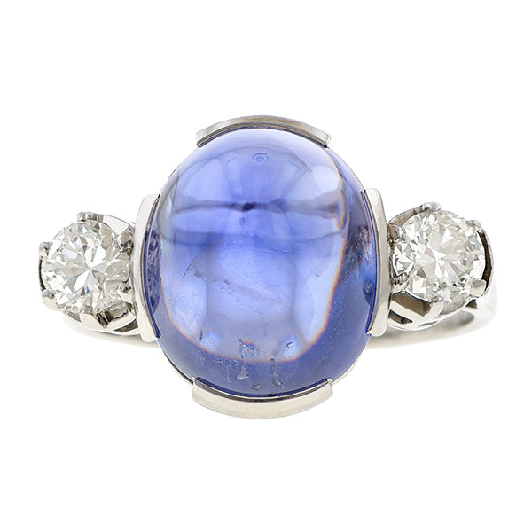 Vintage Sugarloaf Sapphire & Diamond Ring sold by Doyle and Doyle an antique and vintage jewelry boutique