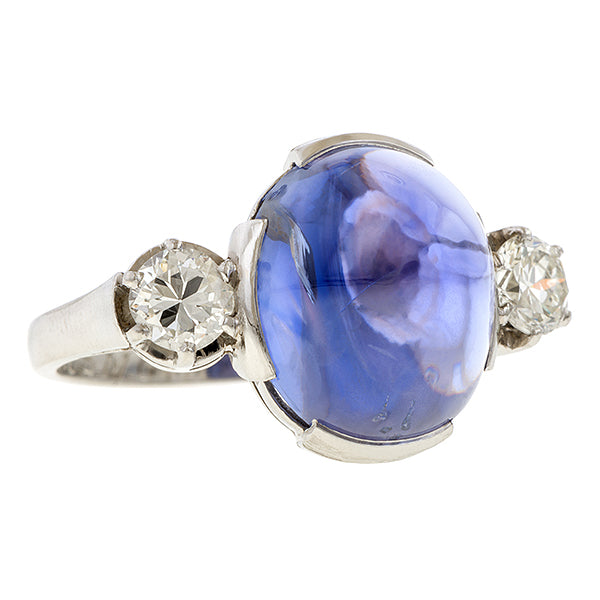 Vintage Sugarloaf Sapphire & Diamond Ring sold by Doyle and Doyle an antique and vintage jewelry boutique