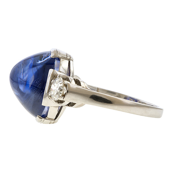 Vintage Sugarloaf Sapphire & Diamond Ring sold by Doyle and Doyle an antique and vintage jewelry boutique