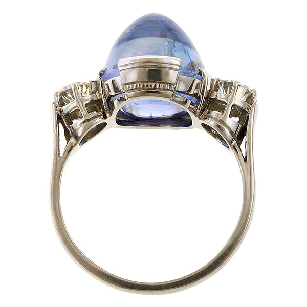 Vintage Sugarloaf Sapphire & Diamond Ring sold by Doyle and Doyle an antique and vintage jewelry boutique
