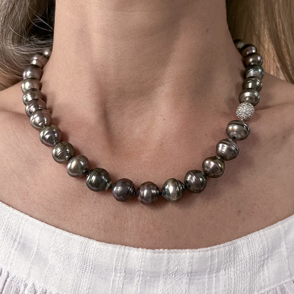 Vintage Black South Sea Pearl Necklace sold by Doyle and Doyle an antique and vintage jewelry boutique