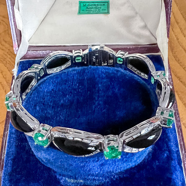 Estate Emerald, Onyx & Diamond Bracelet sold by Doyle and Doyle an antique and vintage jewelry boutique