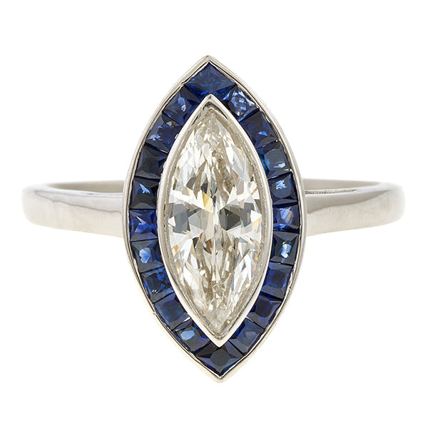 Vintage Marquise Diamond & Sapphire Engagement Ring, from Doyle & Doyle antique and vintage jewelry boutique