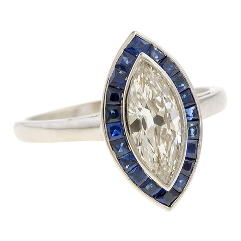 Vintage Marquise Diamond & Sapphire Engagement Ring, from Doyle & Doyle antique and vintage jewelry boutique