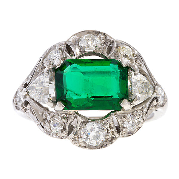 Art Deco Emerald & Diamond Ring, 1.82ct. sold by Doyle and Doyle an antique and vintage jewelry boutique