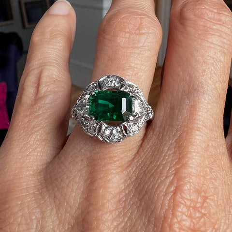 Art Deco Emerald & Diamond Ring, 1.82ct. sold by Doyle and Doyle an antique and vintage jewelry boutique