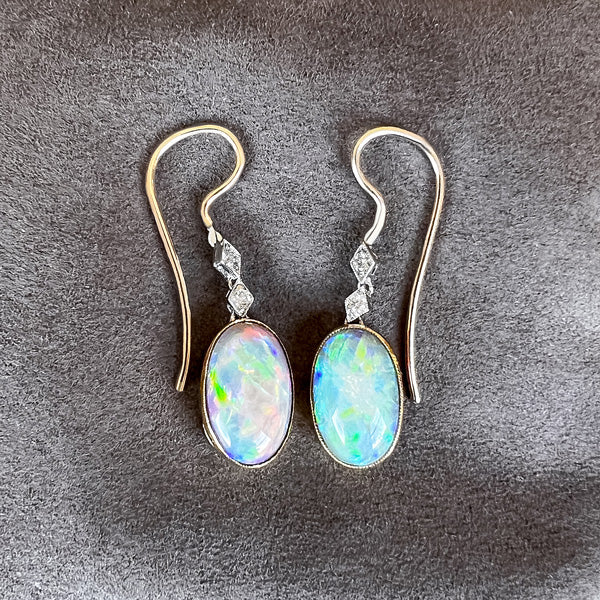 Art Deco Opal & Diamond Drop Earrings, from Doyle & Doyle antique and vintage jewelry boutique