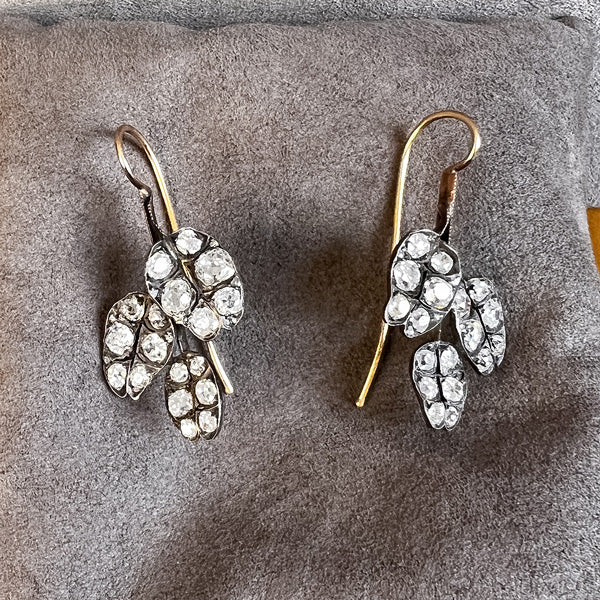 Antique Diamond Leaf Earrings, from Doyle & Doyle antique and vintage jewelry boutique