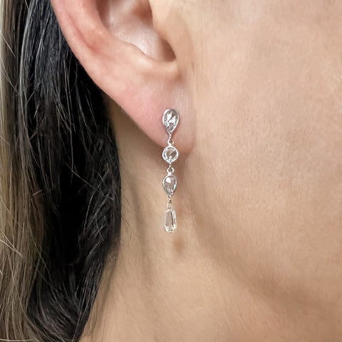 Diamond Drop Earrings, with rose cut and briolette cut diamonds in platinum, from Doyle & Doyle antique and vintage jewelry boutique