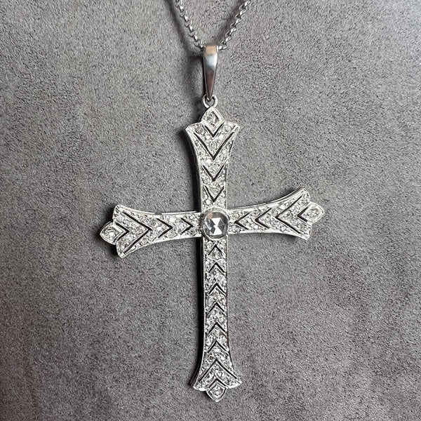 Art Deco Rose cut Diamond Cross sold by Doyle and Doyle an antique and vintage jewelry boutique