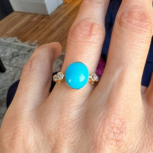 Antique Turquoise & Diamond Ring sold by Doyle and Doyle an antique and vintage jewelry boutique