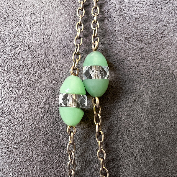 Victorian Green and Crystal Beaded Gold Chain Necklace, from Doyle & Doyle antique and vintage jewelry boutique